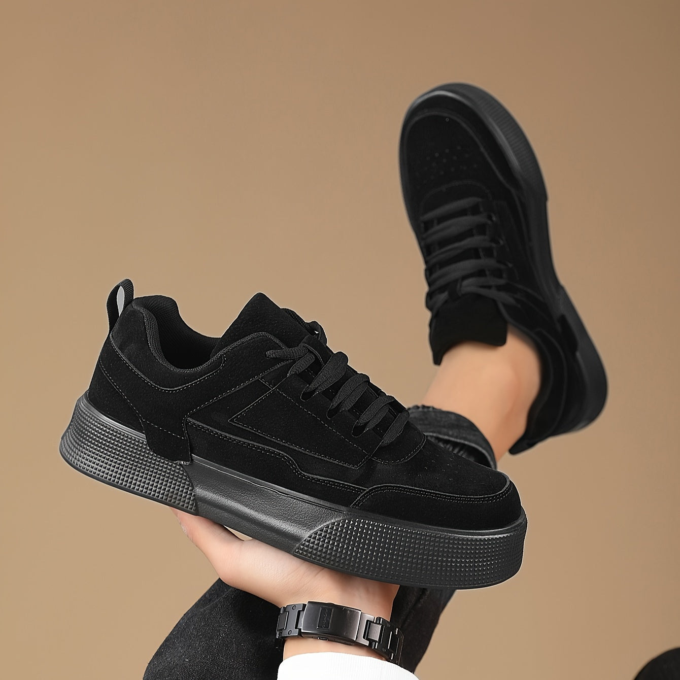 Men's Lace-Up Trainers - Platform Sole with Panel Details