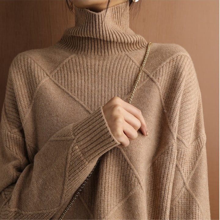 Women’s Jumper - Diamond Knit with Roll Neck