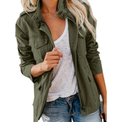 Women's Utility Jacket - Multi-Pocket with Stand Collar