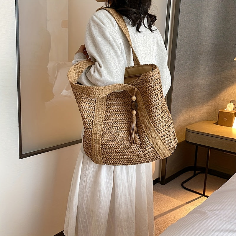 Women's Woven Beach Tote Bag - Versatile Summer Style