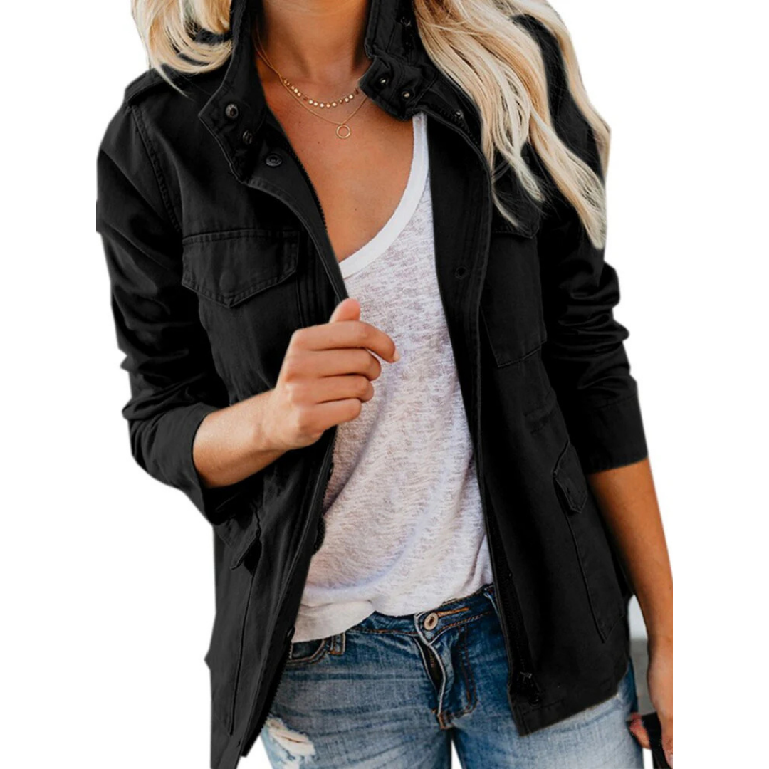 Women's Utility Jacket - Multi-Pocket with Stand Collar