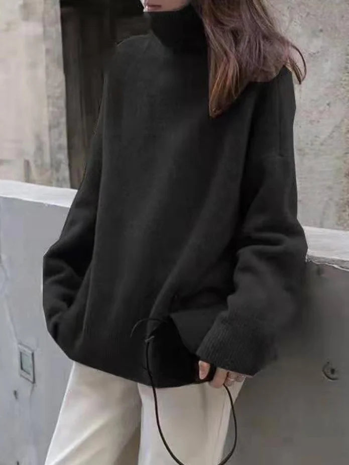 Women's Oversized Winter Jumper - Roll Neck and Drop Shoulder Fit