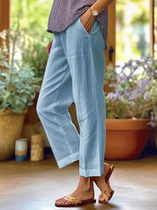 Women's Loose Linen Trousers - Breathable Wide Leg Casual Trousers