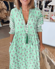 Women's V-Neck Boho Floral Maxi Dress - Flowy Summer Beach Style