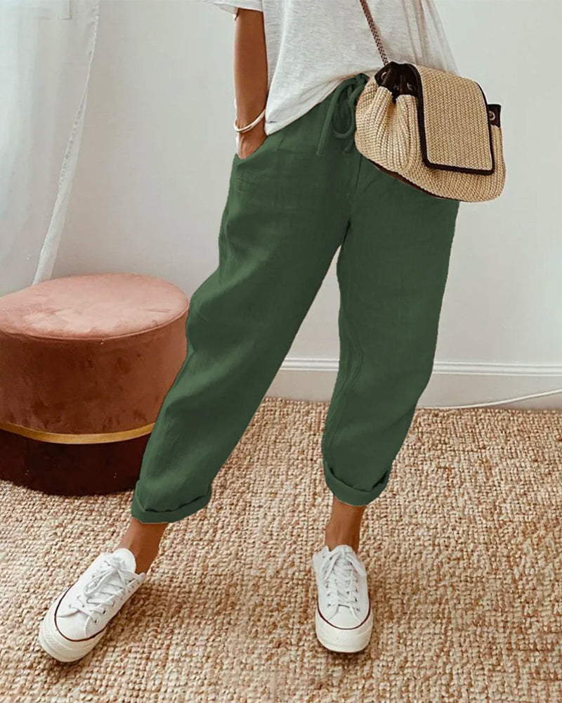Women's Plain Drawstring Joggers - Relaxed Fit Elasticated Cuffs