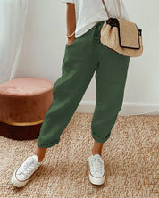 Women's Plain Drawstring Joggers - Relaxed Fit Elasticated Cuffs