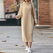 Women's Knitted Jumper Dress - Roll neck with Midi Length