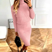 Women's Knitted Jumper Dress - Roll neck with Chevron Pattern
