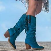 Women's Boho Western Cowboy Boots - Suede & Fringe