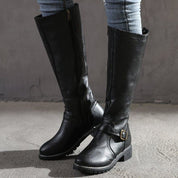Women's Knee-High Boots - Side Zip and Low Block Heel