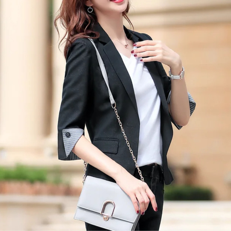 Women's Tailored Blazer - 3/4 Sleeve with Striped Lining