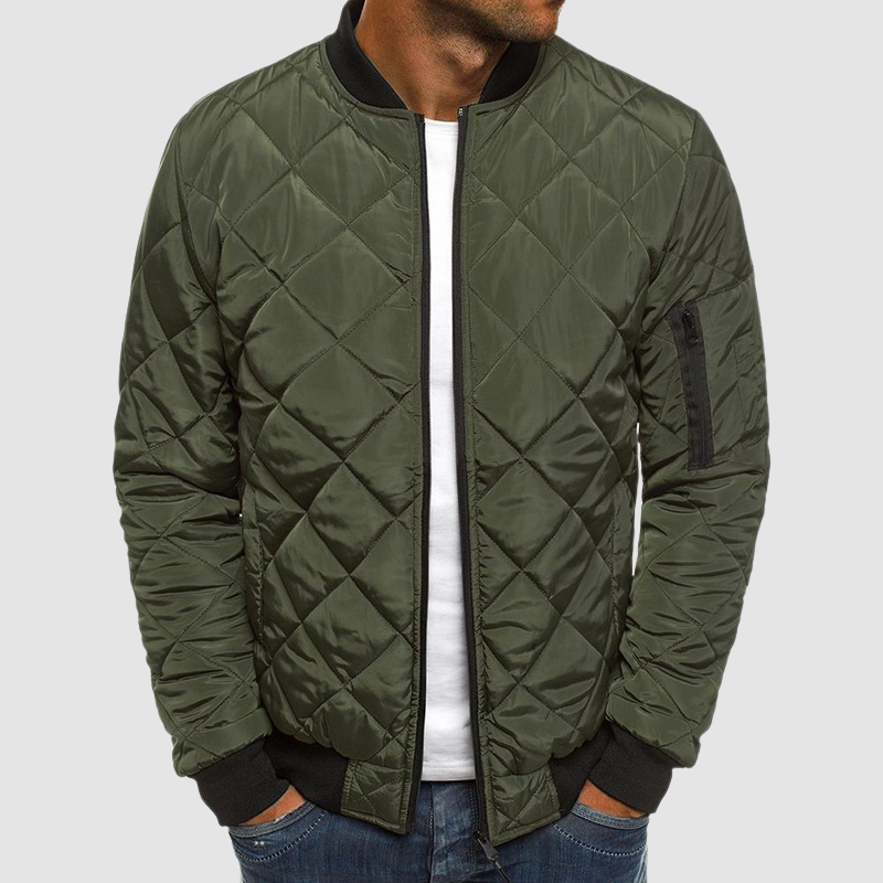 Men's Bomber Quilted Jacket - Zip Front & Sleeve Pockets