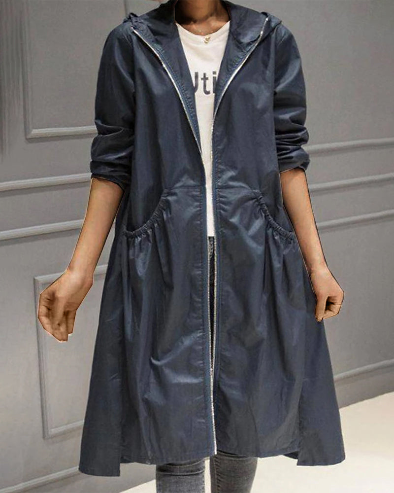 Women's Waterproof Long Jacket - Hooded Outerwear