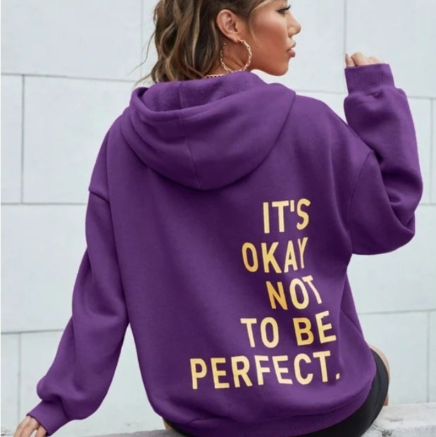 Women's Hoodie - Slogan Print with Kangaroo Pocket