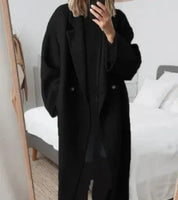 Women's Long Winter Coat - Notch Lapel Single-Button Closure