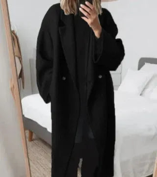 Women's Long Winter Coat - Notch Lapel Single-Button Closure