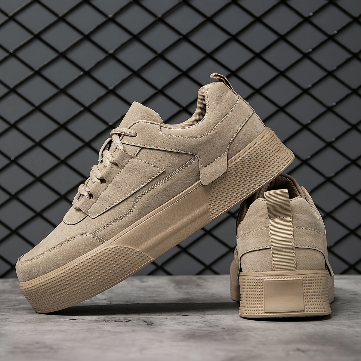 Men's Lace-Up Trainers - Platform Sole with Panel Details