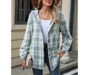 Olga - Casual Plaid Button-Up Hooded Jacket for Women