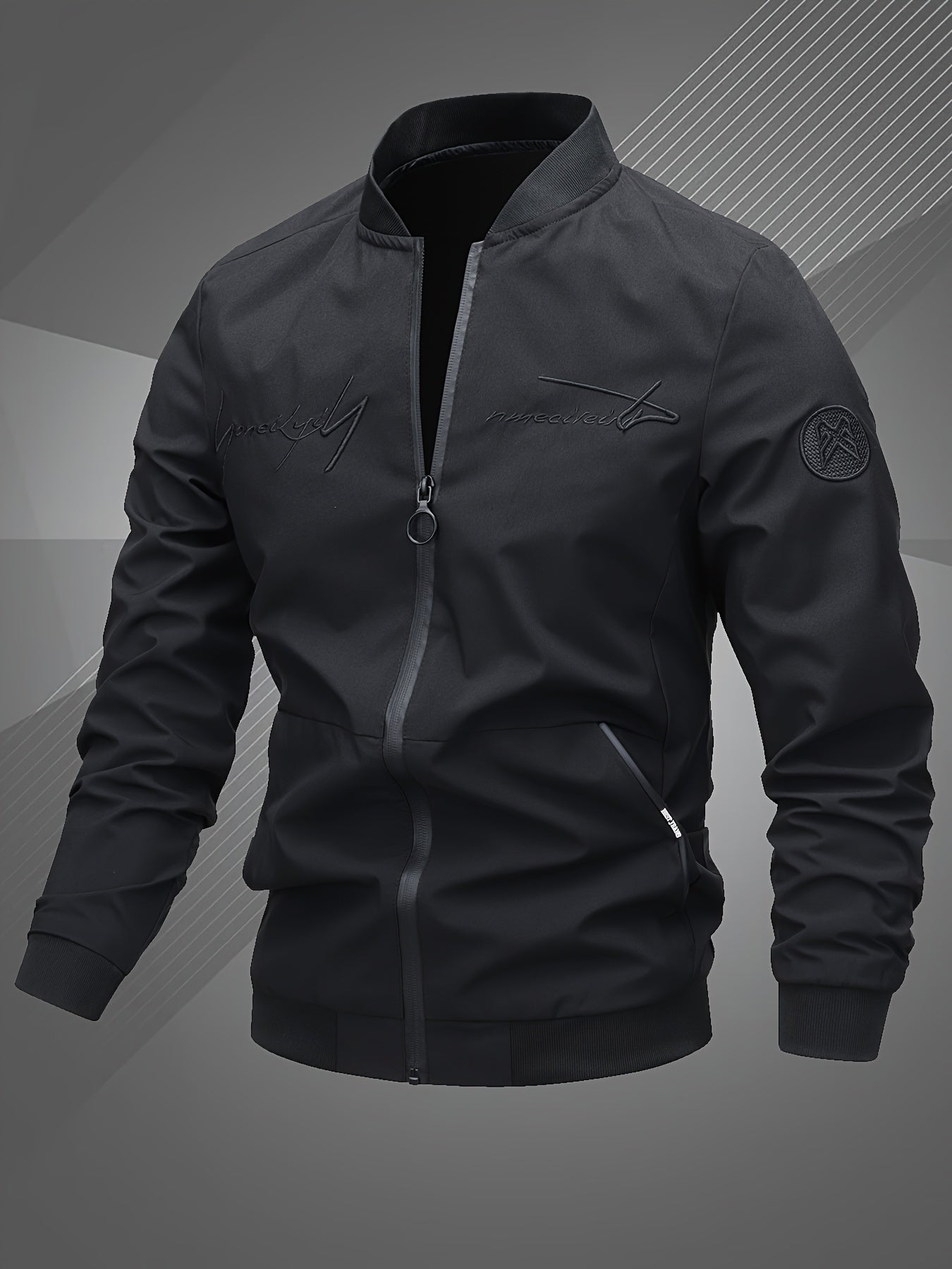Letter Embroidered Bomber Jacket for Men | Zachary