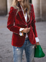 Women's Blazer - One-Button Closure with Structured Fit