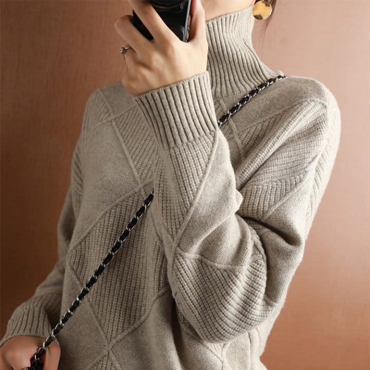 Women’s Jumper - Diamond Knit with Roll Neck