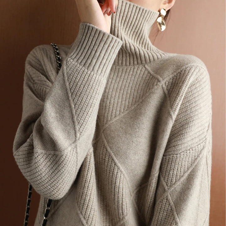 Women’s Jumper - Diamond Knit with Roll Neck