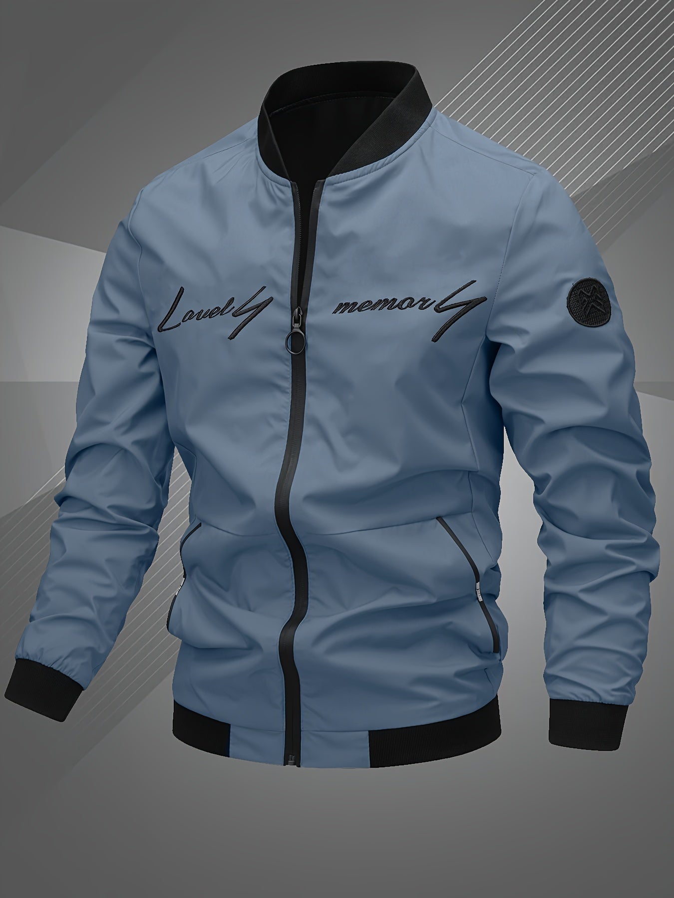 Letter Embroidered Bomber Jacket for Men | Zachary