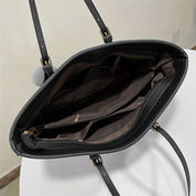 Women's Black Leather Tote Bag - Stylish Retro with Pompom Charm