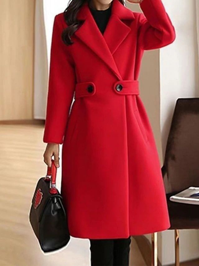 Women's Coat - One-Button Closure with Belted Waist