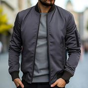 Men's Bomber Jacket - Ribbed Trim and Zippered Sleeve Pocket