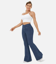 Women's High-Waisted Flared Jeans - Crisscross Waist