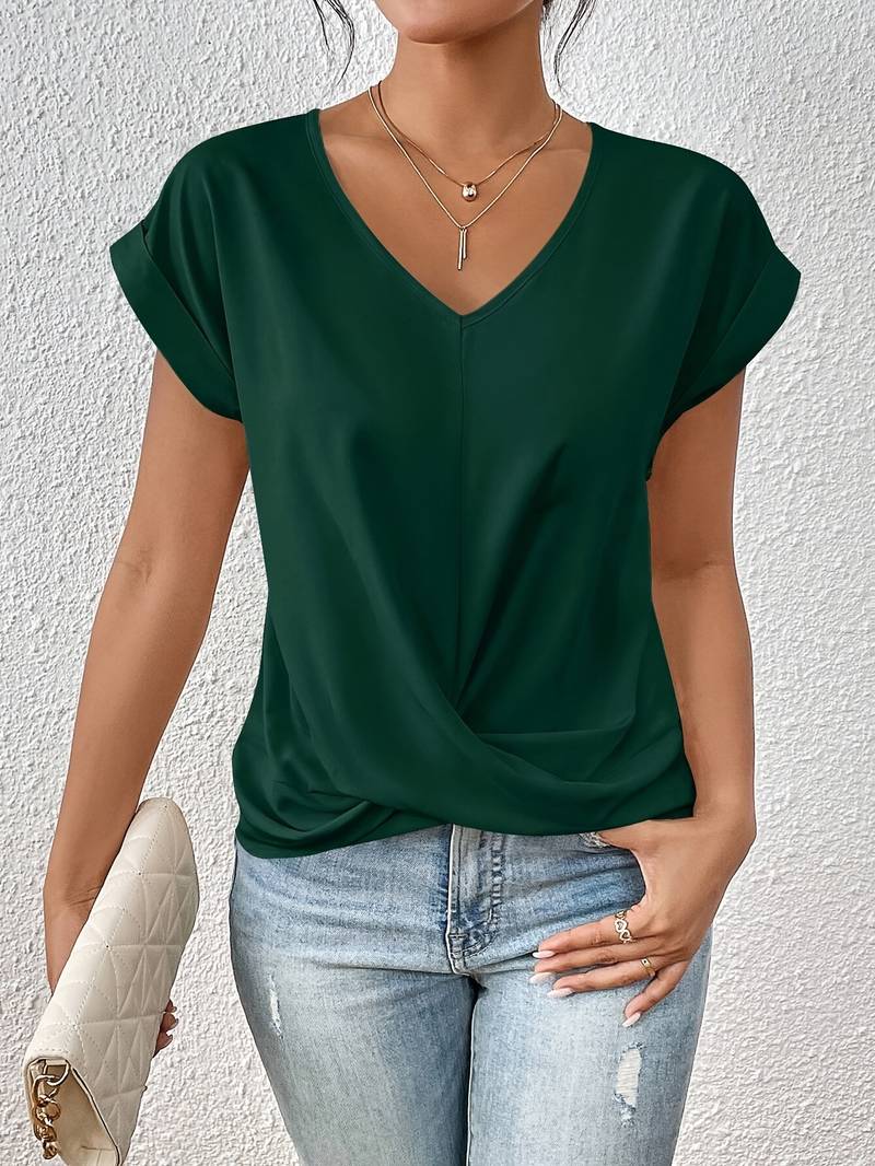 Women's Lightweight V-Neck Top - Short Sleeve Casual Summer Blouse