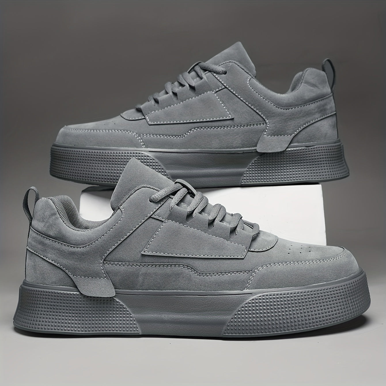 Men's Lace-Up Trainers - Platform Sole with Panel Details