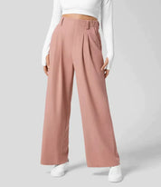 Women's Wide Leg Work Trousers - High-Waisted & Pleated