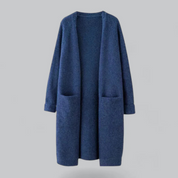 Women's Longline Cardigan - Open Front and Patch Pockets