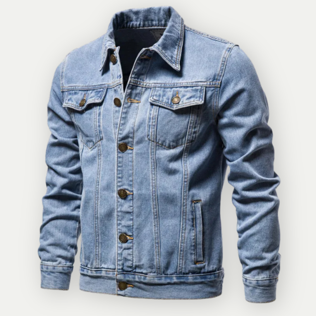 Men's Denim Jacket - Contrast Stitching with Button Pockets