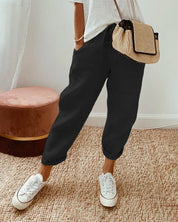 Women's Plain Drawstring Joggers - Relaxed Fit Elasticated Cuffs