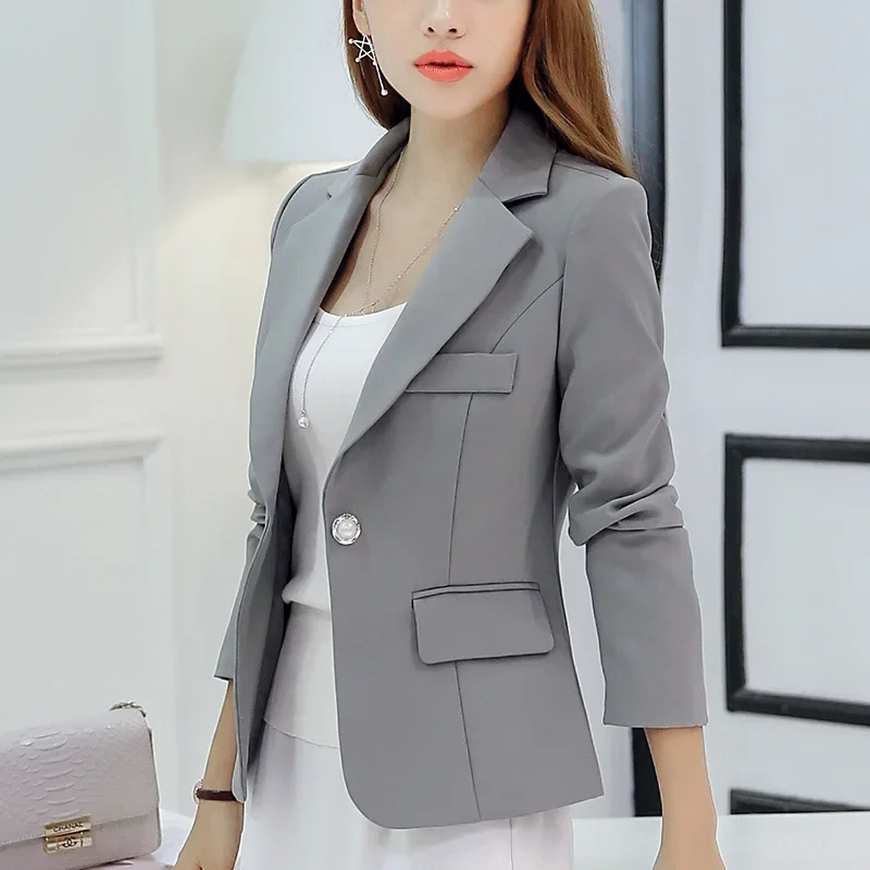Women's Blazer - One-Button Closure with Notch Lapel Collar