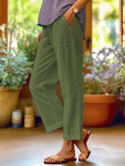 Women's Loose Linen Trousers - Breathable Wide Leg Casual Trousers