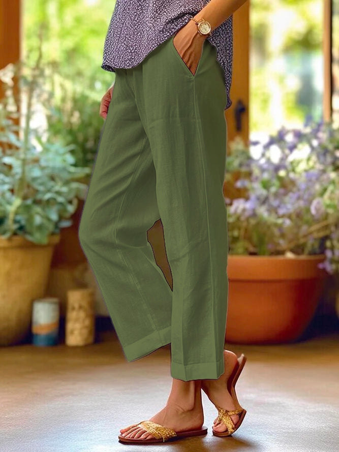 Women's Loose Linen Trousers - Breathable Wide Leg Casual Trousers
