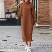 Women's Knitted Jumper Dress - Roll neck with Midi Length