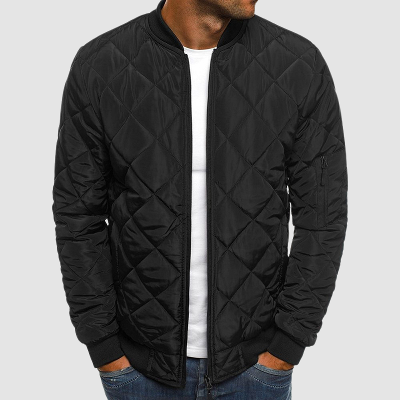 Men's Bomber Quilted Jacket - Zip Front & Sleeve Pockets