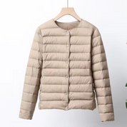 Women's Lightweight Puffer Jacket - Collarless and Water-Resistant