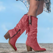 Women's Boho Western Cowboy Boots - Suede & Fringe