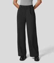 Women's Wide Leg Work Trousers - High-Waisted Fluid Style