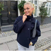 Women's Short Jacket - High Neck with Asymmetric Button Front