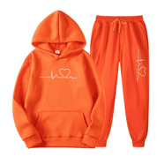 Women's Loungewear Set - Heart Print Hoodie & Drawstring Joggers