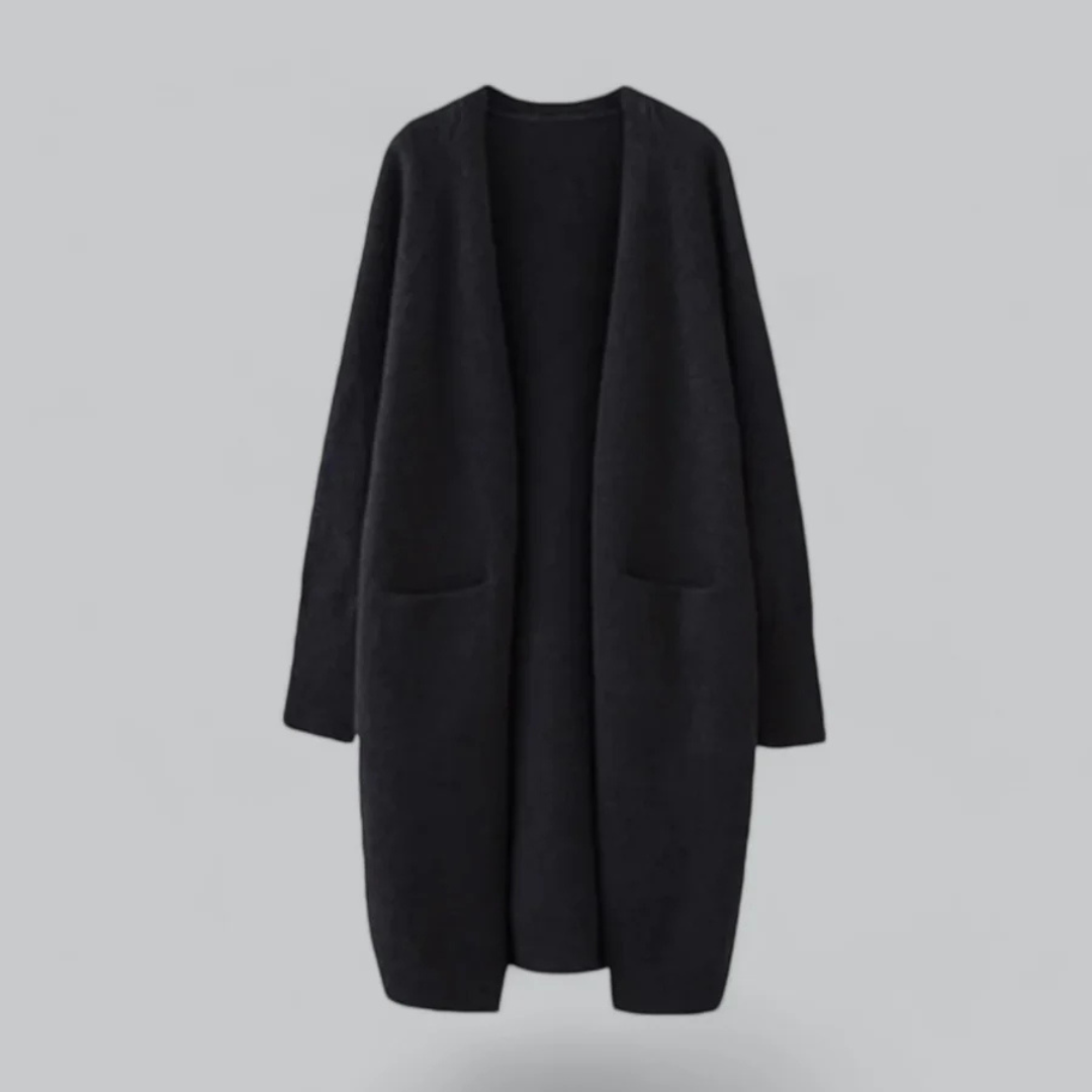 Women's Longline Cardigan - Open Front and Patch Pockets
