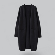 Women's Longline Cardigan - Open Front and Patch Pockets