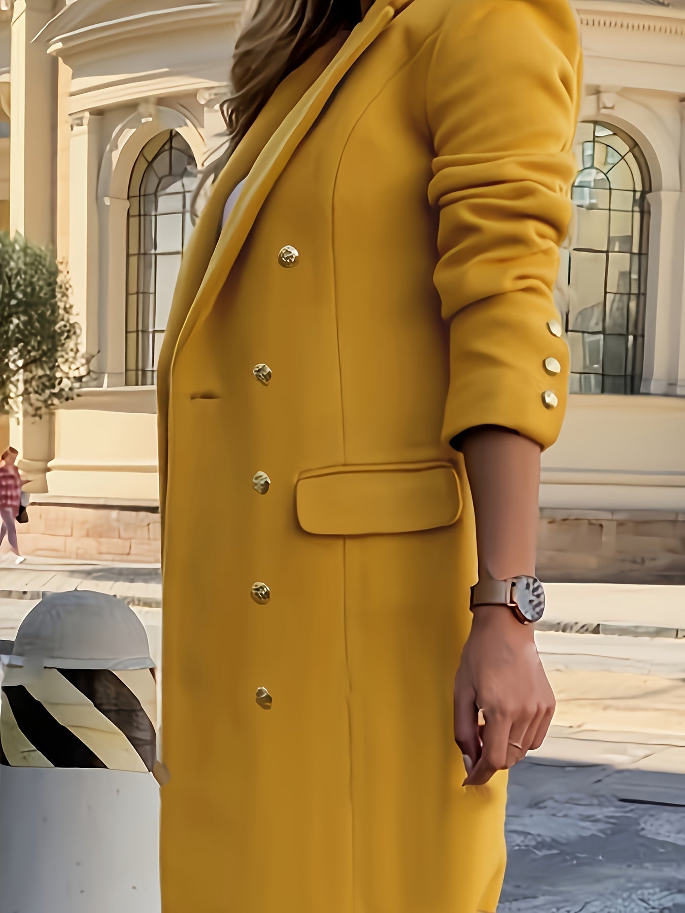 Women's Yellow Double-Breasted Coat - Stylish Autumn Outerwear
